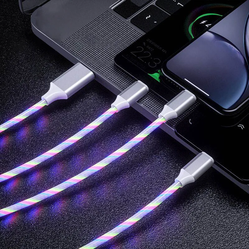 3 в 1 светящийся кабель для быстрой зарядки, светящийся Micro usb type C зарядное устройство для iphone XS samsung, зарядный провод для мобильного телефона
