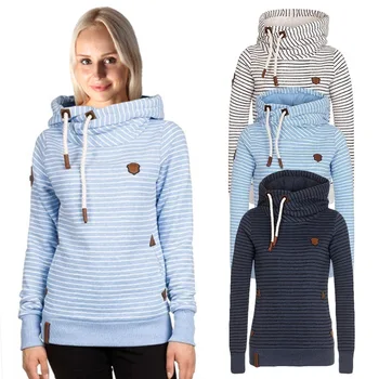 

Fashion Winter Autumn Fleece Women's Hoodies Warm Long Sleeve Stripe Girl's Pullovers Hoody Sweatshirt Woman