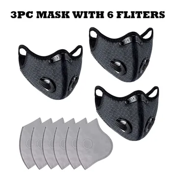 

3pc mask Unisex Anti Pollution Face Mask Washable Reusable Mask with 6X Activated Carbon Filters For Cycling Camp Dust Masks