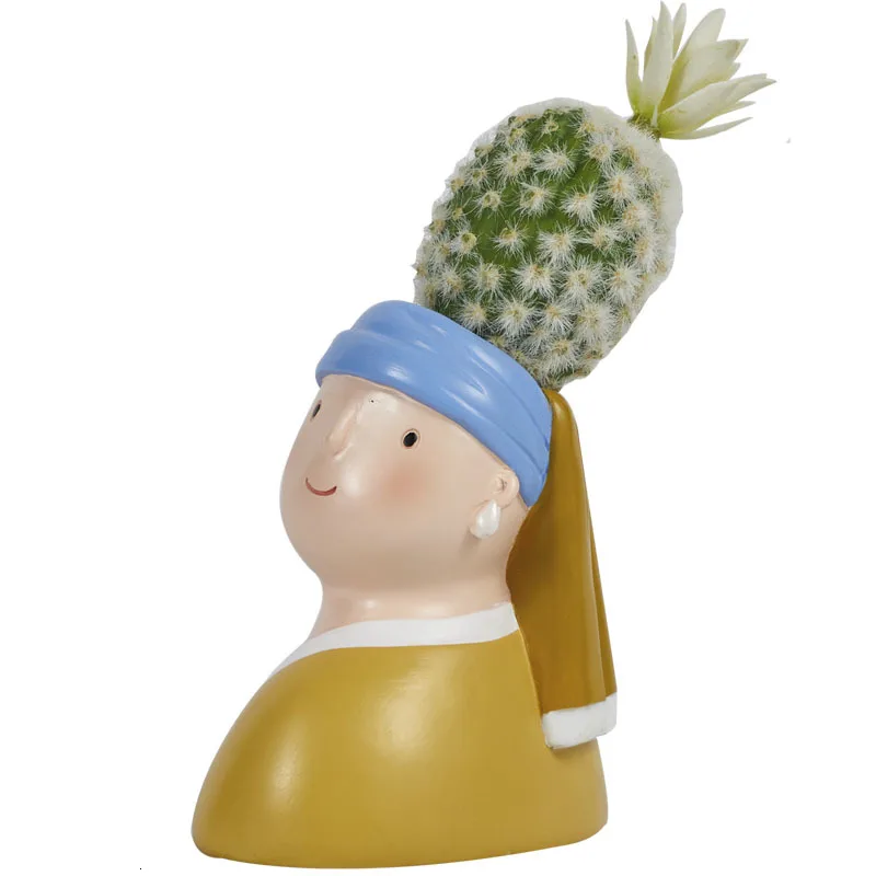 Florero de resina personaje de dibujos animados maceta cara humana florero suculento arreglo повязка на голову sala de estar dormitorio