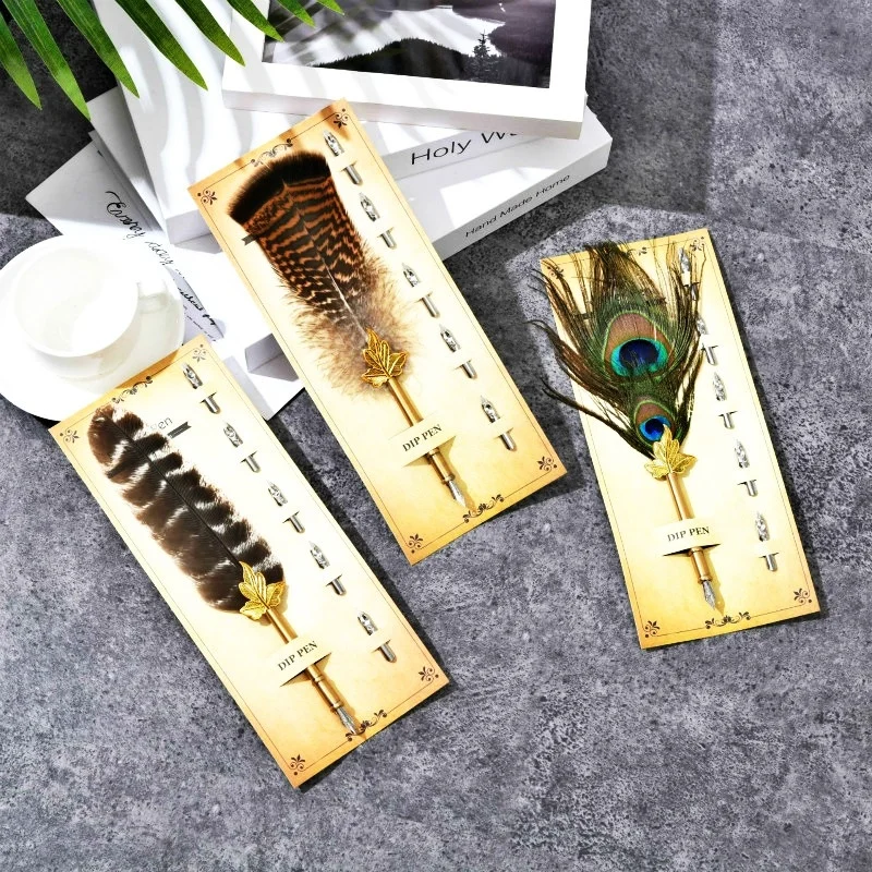 1 шт. ручка с креплением на карту креативная цветными перьями может заменить