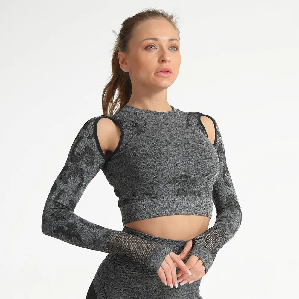 Shirt hemp grey Комплект из 2 предметов, камуфляжный спортивный комплект, спортивная одежда для женщин, одежда для тренировок, фитнеса, леггинсы для фитнеса+ длинная рубашка, спортивный костюм для женщин - Цвет: Shirt hemp grey
