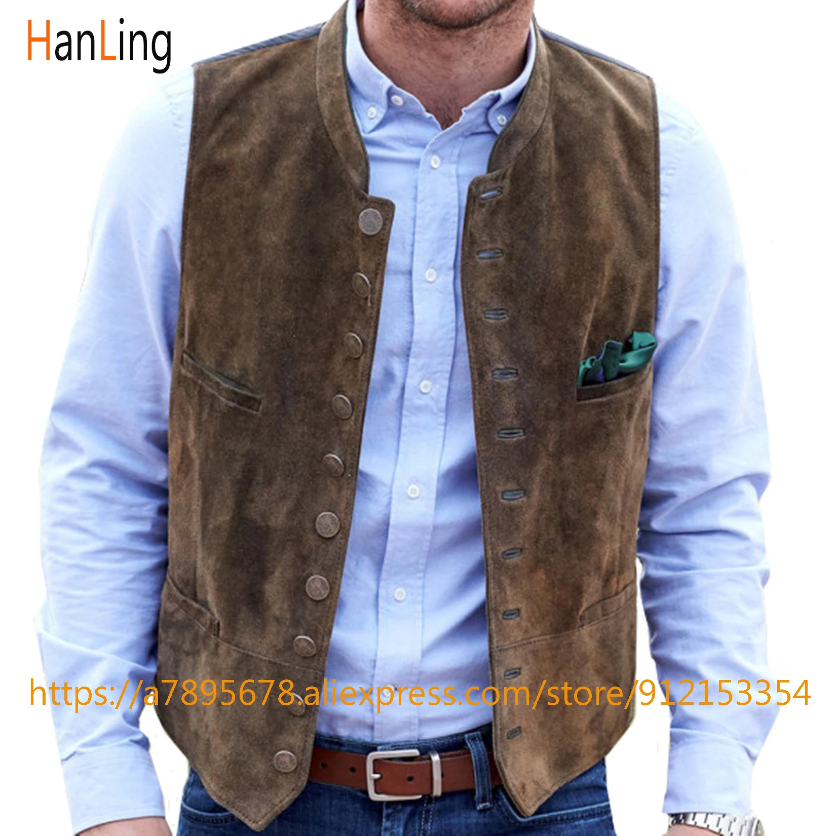 Мужской замшевый костюм повседневный жилет в стиле стимпанк | Мужская одежда