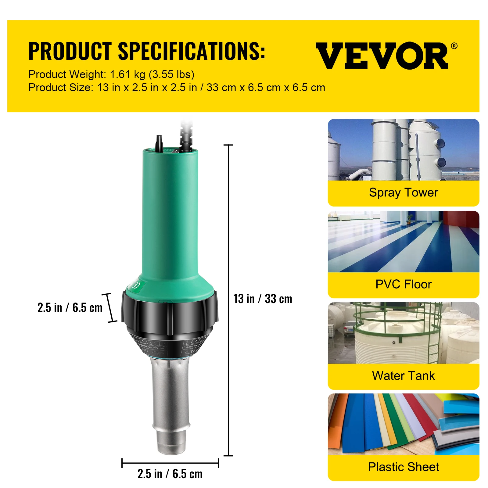 VEVOR Plastic Welding Gun Hot Air Torch 1000W 1600W Palstic Welder Kit with Replacement Nozzles for PVC PP PE Pipe Vinyl Floor