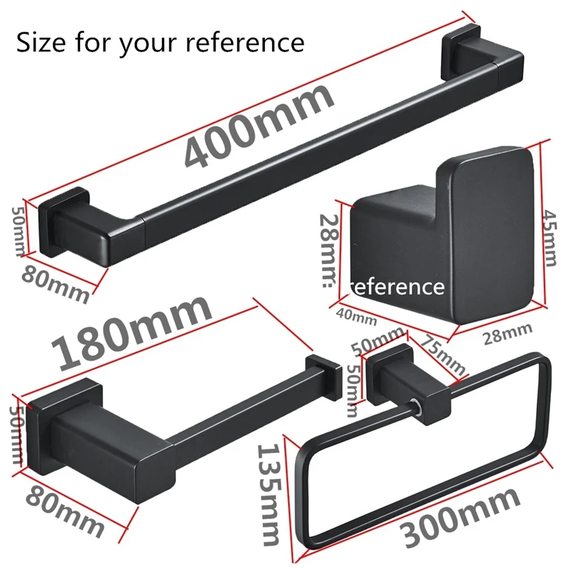 Набор аксессуаров для ванной комнаты из 4 предметов, черное Алюминиевое Крепление на стену, держатель для полотенец, крючок для халата, держатель для туалетной бумаги, набор аксессуаров для ванной комнаты