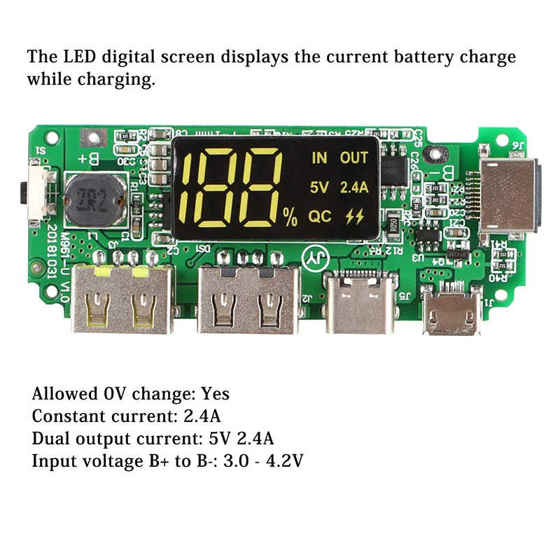 

Hot LED Screen USB Micro Type-C Power Display Mobile Power Bank 18650 Overload Charger Over-Discharge Short Circuit Protection