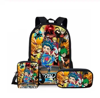 

Hot Sale Beyblade Burst Game 3Pcs Set Printed Man Large Backpack Orthopedic Schoolbags Beyblade Burst Game School Bag Gifts