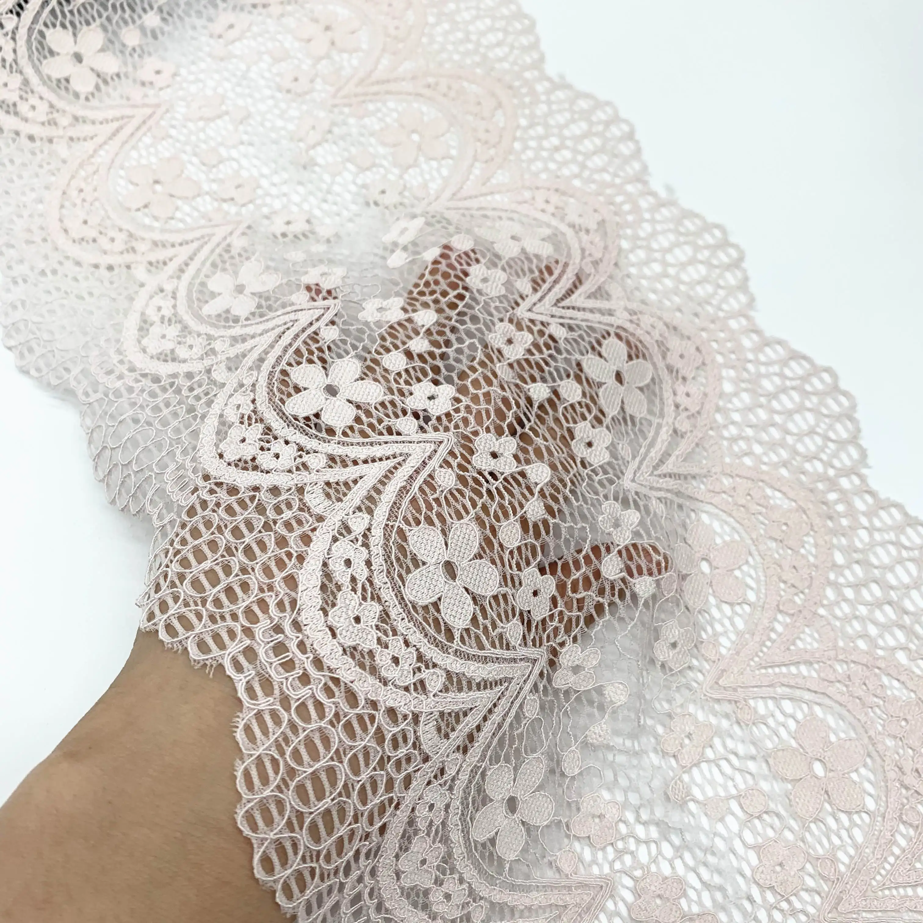 3M/lot Width 7 7/8 inch (20cm) Pale PinkStretch Lace Trimming 4