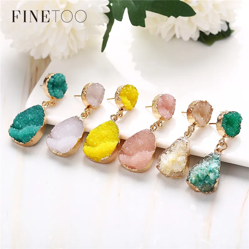 

Vintage Irregular Geometric Druzy Quartz Stone Earrings Minimalist Crystal Drop Statement Earrings for Women Pendientes Brincos