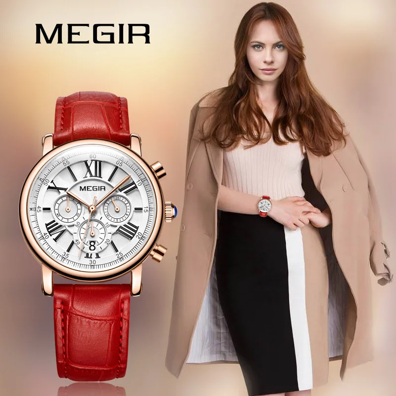 MEGIR модные женские часы-браслет лучший бренд Роскошные кварцевые часы для