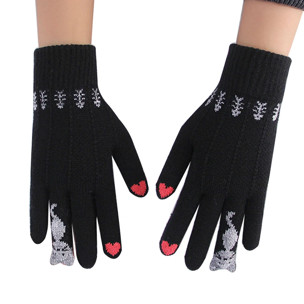 Теплые зимние вязаные перчатки на полный палец, варежки для женщин, милые Мультяшные Коты, сенсорные перчатки, перчатки гуанты