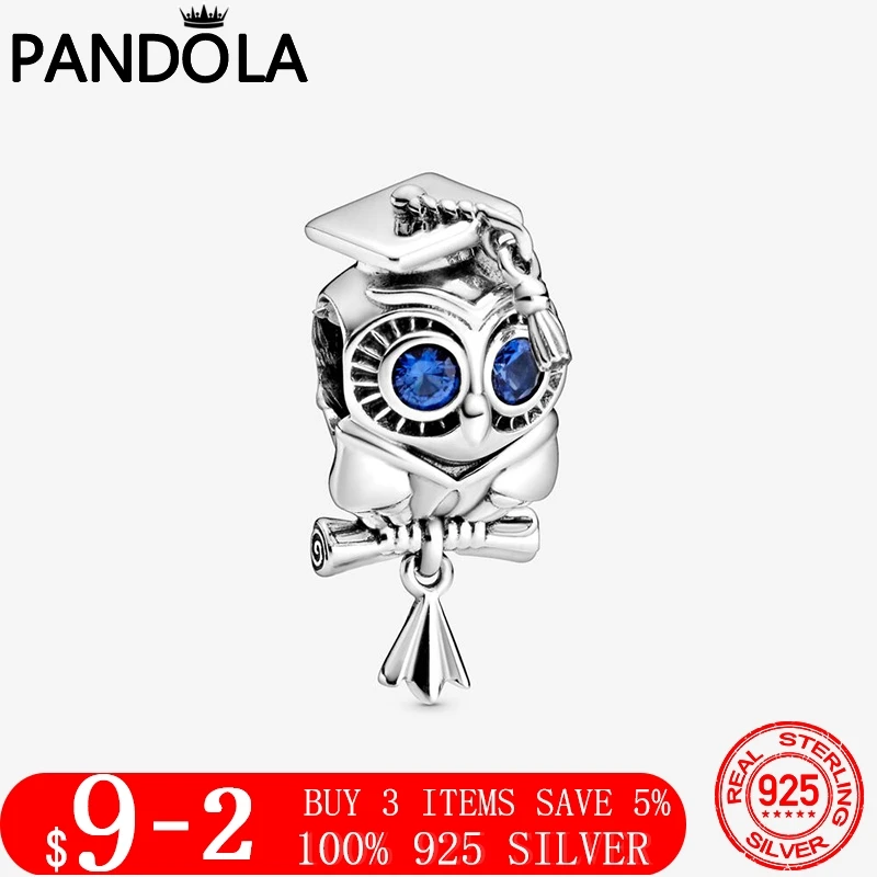 

New Arrival 925 Sterling Silver Wise Owl Graduation Charm Beads Fit Original Pandora Charm Bracelet Jewelry Gift