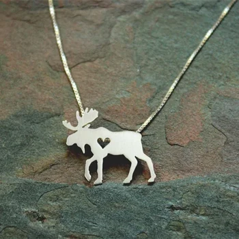 

Tiny Moose Pendant Necklace Silver Color Charm Heart Choker Necklaces for Women Girl Fashion Statement Jewelry