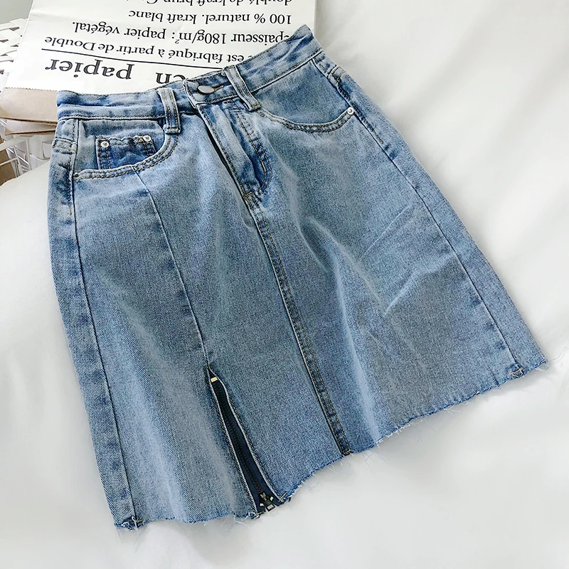 

High waist denim skirt women 2020 spring and summer new style was thin slim solid color A word package hip skirt