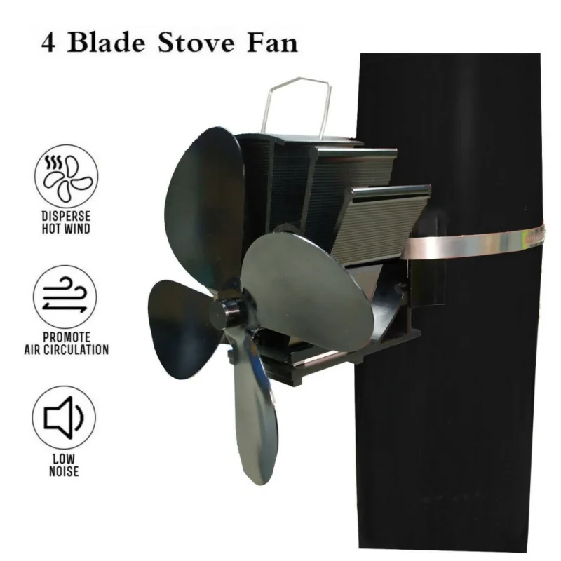 Professional Eco-Friendly 4 Blades Fireplace Fan Wall Mounted Silent Heat Powered Stove Fan For Home Wood Log Burning