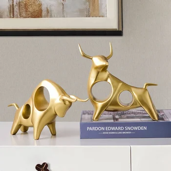 

Bull Sculpture Cattle Statue Ox Home Decor Living Room Tabletop Cabinet Ornament Desktop Crafts Abstract Animal Figurine