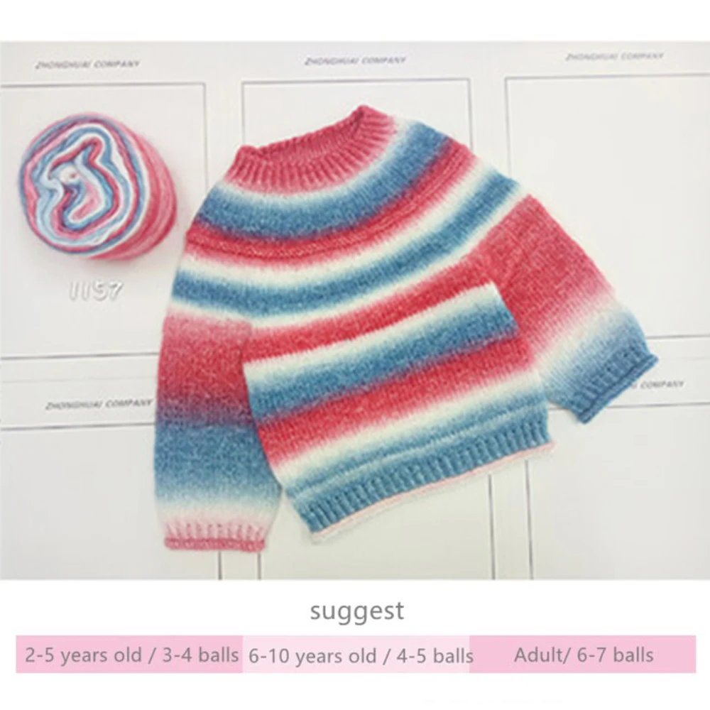 1pc Gradient Cake Line Rainbow Autumn Winter Sweater Scarf Hat Hand Knitting DIY Hook Bar Needle Medium Fine Wool Yarn 100g/Ball