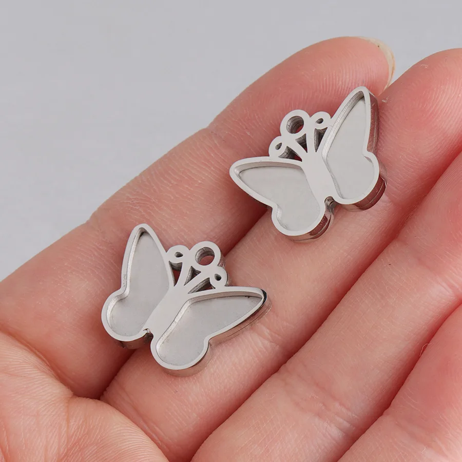 

5pcs/lot 2019DIY Stainless steel Fashion butterfly Pendant Mirror Polished Connector Charm Findings Jewelry Accessories for Hand