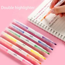 9 color double-headed highlighter stroke key marker pen candy color set of students hand account pen light color art supplies