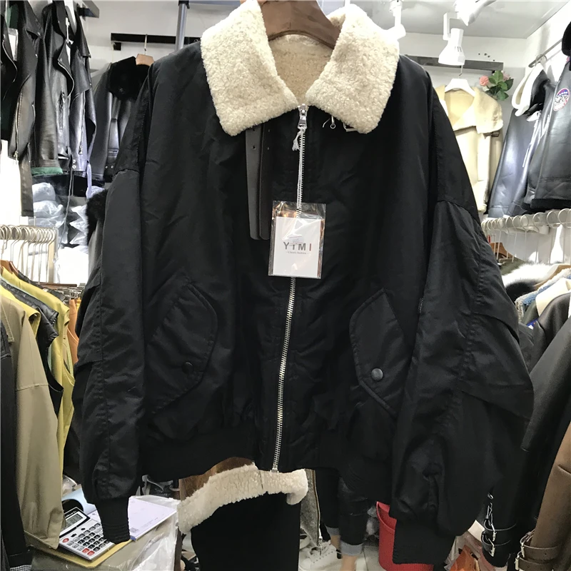Новинка, осенняя и зимняя бейсбольная куртка для женщин с подкладкой из овечьего меха, пальто с хлопковой подкладкой для девушек, Студенческая свободная короткая куртка, верхняя одежда