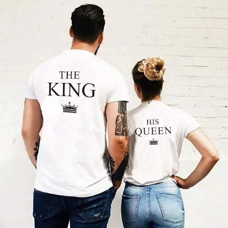 

LUSLOS King Queen His-and-hers T Shirt Women And Men Lovers' Summer Clothes Casual Short Sleeve Couple Tops