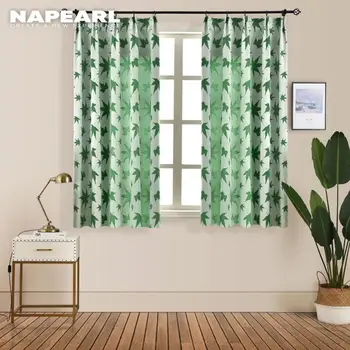 

NAPEARL Ready Made Short Curtains Maple Jacquard Drapes for Kitchen Windows Doors Pastoral Modern Drops Semi Shade Elegant Panel