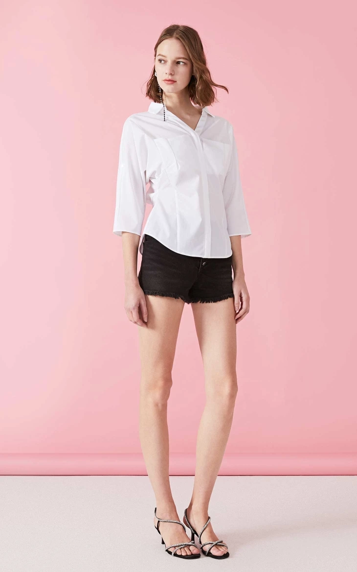 Vero Moda Женская облегающая двухполосная рубашка с 3/4 рукавами и отложным воротником | 319231585