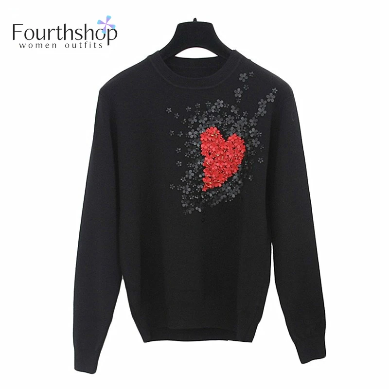 Fashion Flowers Appliques Patchwork Sweaters and Pullovers Women Autumn Winter Knitted Jumpers Cute Celebrity Sweater Female | Женская