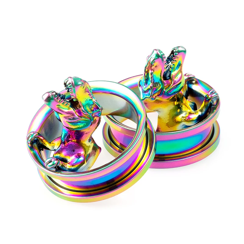 14MM 3D стерео винт ушные измерители носилки пирсинг кольцо расширитель для туннелей пробки из нержавеющей стали серьги с динозаврами Модные Украшения для тела - Окраска металла: 14MM
