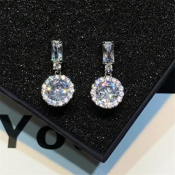 

Drop Shipping Stunning Fashion Jewelry 925 Sterling Silver Round Cut White 5A Cubic Zirconia Women Drop Dangle Earring Gift