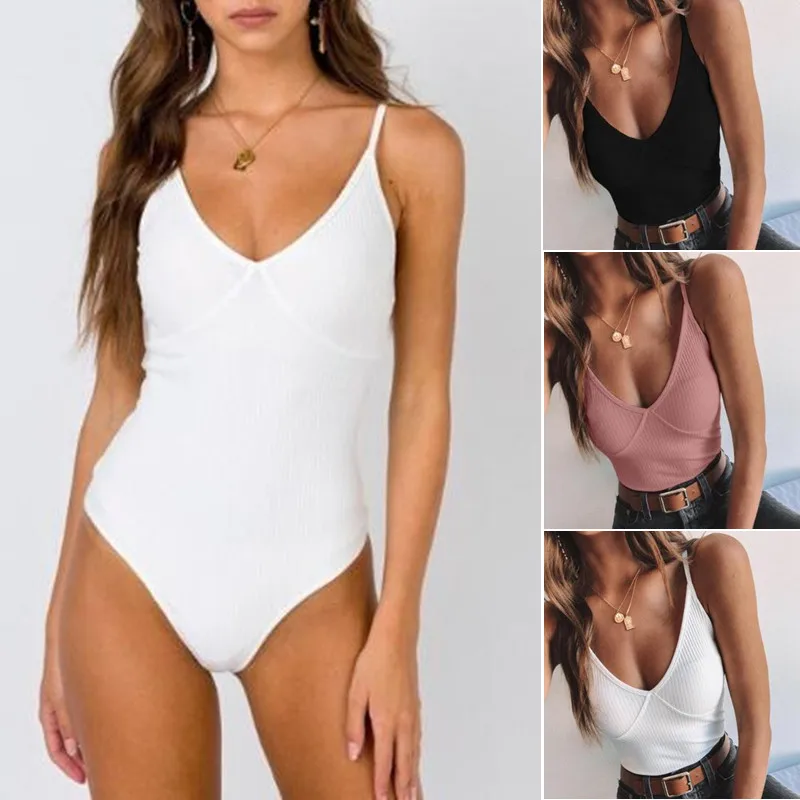 Women Sexy Deep V Neck Bodysuit Sleeveless Summer Clothing Wear Sexy Slim Short Bodycon Bandage Jumpsuit Women Sexy Deep V Neck Bodysuit Sleeveless Summer Clothing Wear Sexy Slim Short Bodycon Bandage Jumpsuit
