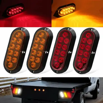 

12V DC Tail Light 2 Red + 2 Amber 6" 10-LED Oval Turn Signal Stop Backup