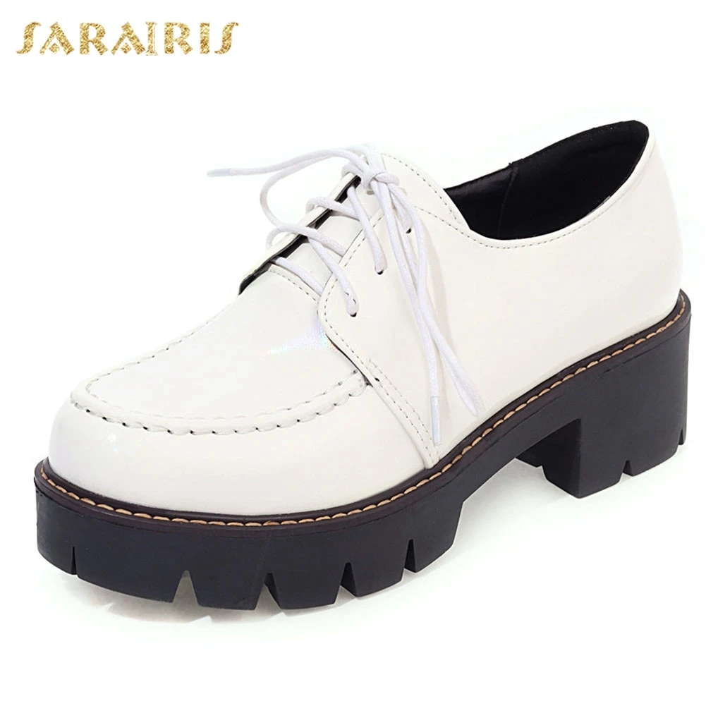 

Sarairis 2020 New Design Chunky Heels Black Red Shoes Woman Pumps Lace Up Platform Comfortable Pumps Women Shoes Footwear
