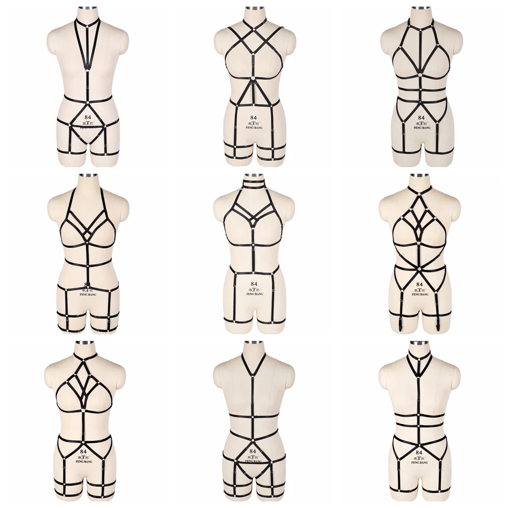Full Body Harness Set Goth Cage Bra Sexy Lingerie Fetish Chest Belt Strappy Elastic Adjust Plus Size Tops Club Party Rave Wear |