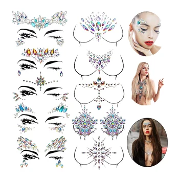 

10 Sets Face Gems Stickers Breast Body Jewelry Stickers Crystal Nipple Tattoo Stickers for Festival Rhinestone Decorations Tatto