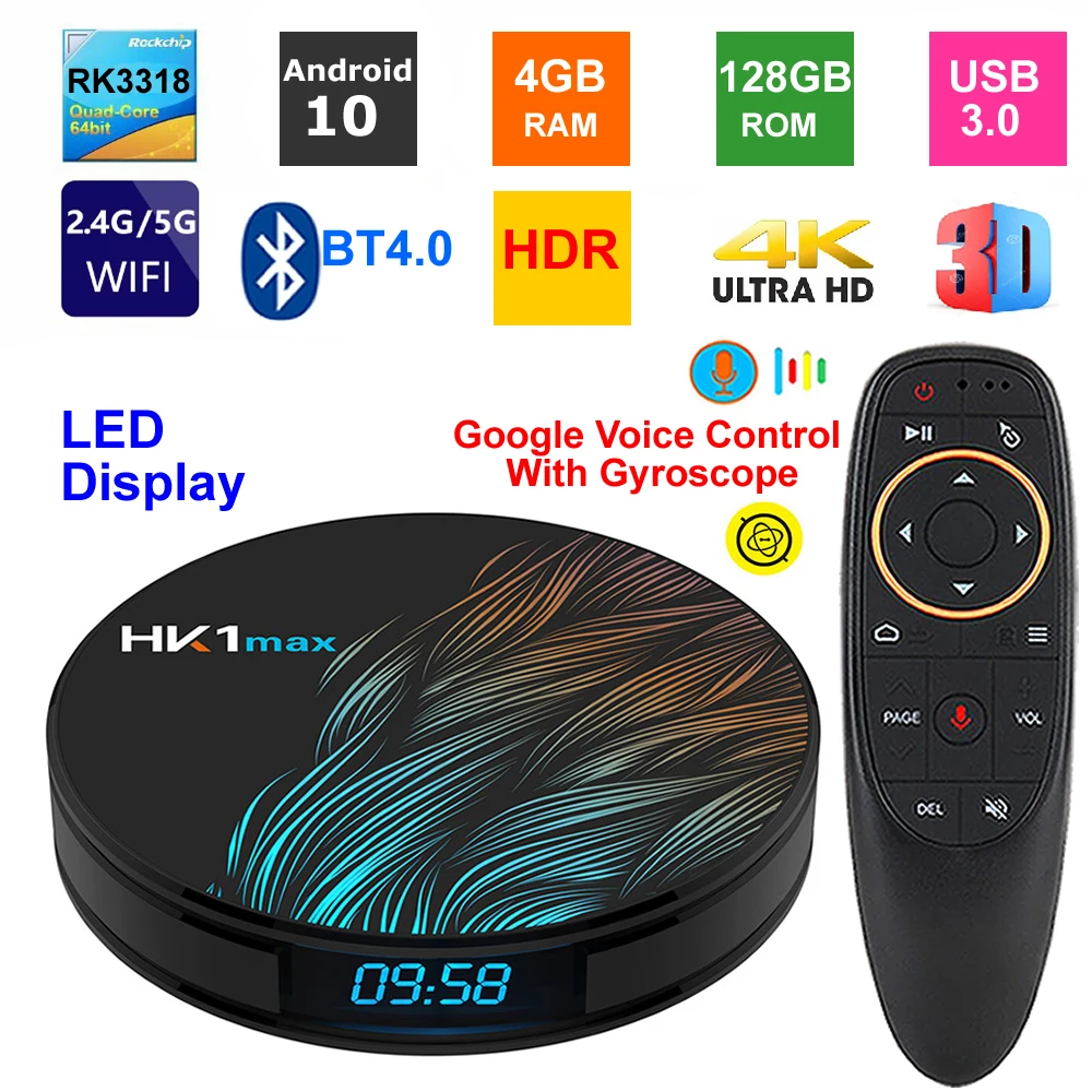HK1 MAX Android 10 Smart TV BOX RK3318 четырехъядерный процессор 4 ГБ ОЗУ 128 Гб ПЗУ 2 4G/5G двойной WIFI