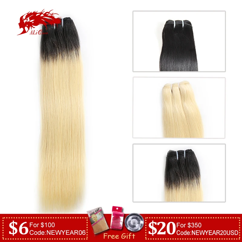 Ali Queen Hair Brazilian Straight Virgin Human Hair Bundles Blonde
