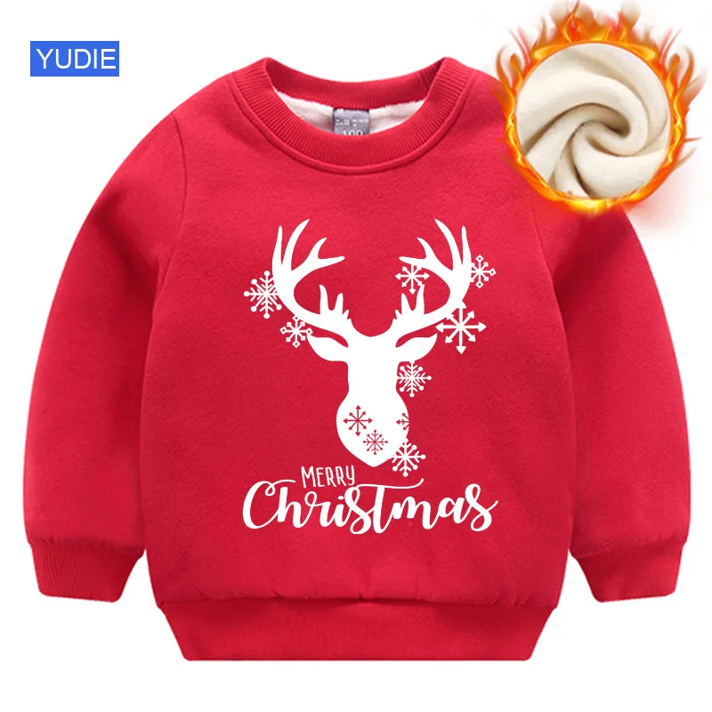 

Boy Hoodies Warm Children's Clothing Sweatshirt Plus Velvet Christmas Clothes Winter Pullover Sweater Baby Boys Girls Sweatshirt