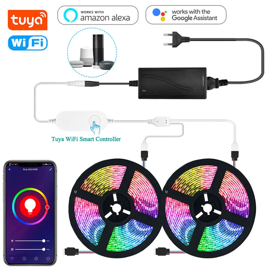 

Светодиодная RGB смарт-лента Tuya, 5050, 12 В, Wi-Fi