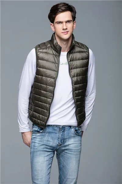 Autumn Vest Men Waistcoat White Duck Down Mens Vests Stand Collar Fitness Sleeveless Jacket Men S-XXXL Waistcoat Men - Цвет: Армейский зеленый
