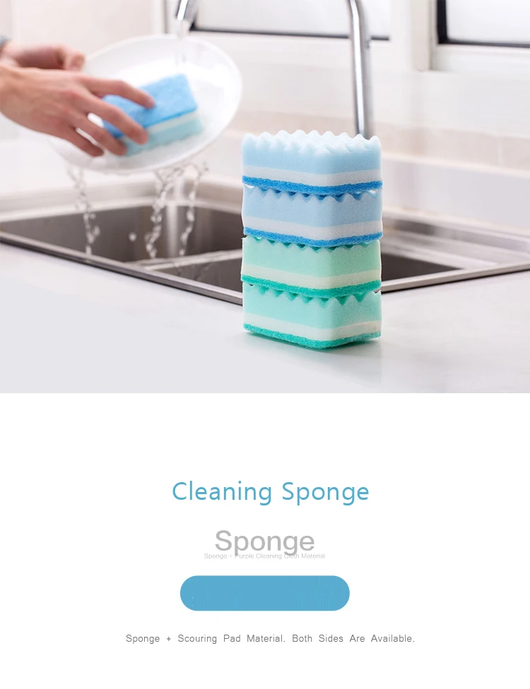 XZJJA 4pcs/set Magic Cleaning Sponge Three Layers Compressed Wave Pattern Nano Sponge Eraser Kitchen Decontamination Sponge