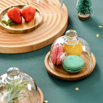 

Mini Dessert Bread Dish Mousse Tray Cake Plate Wood Plate Glass Lid snacks Plate For Family Hotels photography props
