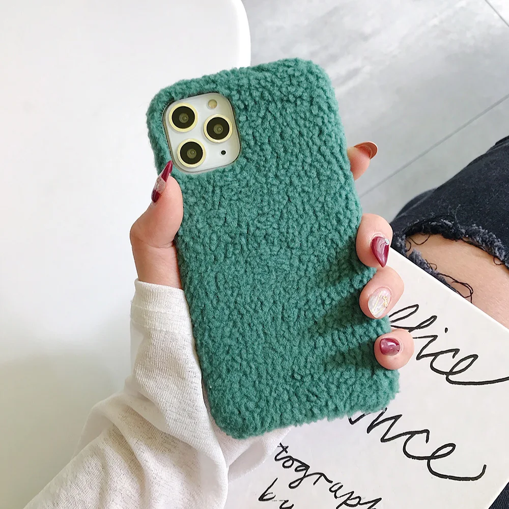 Плюшевый теплый пушистый чехол для iPhone 11 Pro Max чехол однотонный карамельный цвет мягкий силиконовый чехол для iPhone X XR XS MAX 7 8 6 6S Plus Capa