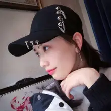 Women Baseball Caps New Korean Fashion Adjustable Black Visor Hat Women Round Circle Alloy Rings Chain Pendant Caps Women