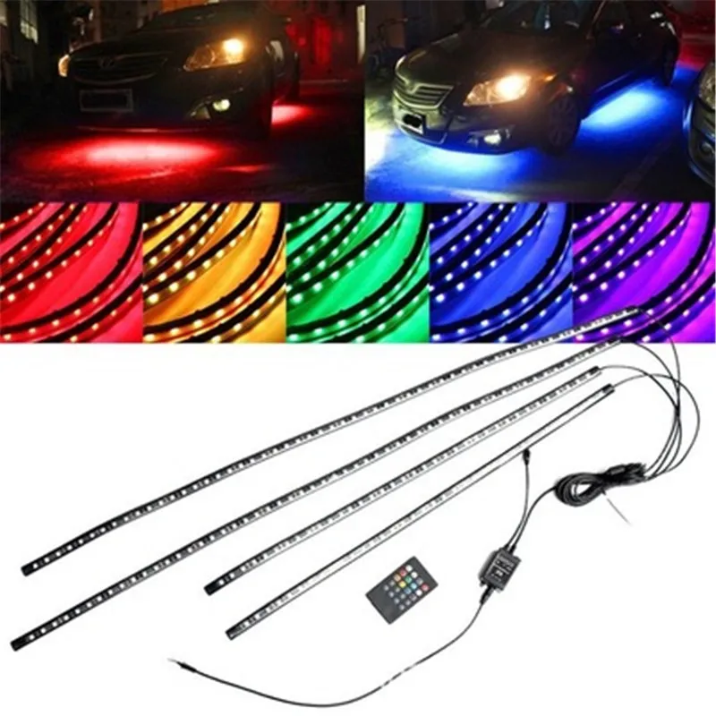 1set 90*120cm Car Atmosphere Lamp RGB 7 Color Car Under Dash Lights Wireless Remote/Voice Control Auto Inside Car Strip Light
