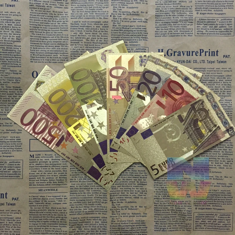 7 шт./лот 5 10 20 50 100 200 500 евро золотые банкноты в 24 каратном золоте поддельные