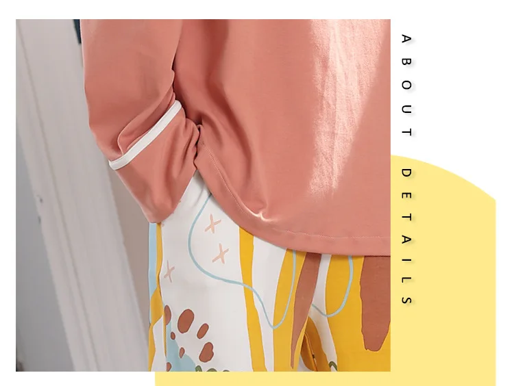Pajamas Women's Spring And Autumn 6535 Knitted Cotton Long Sleeve Trousers Crew Neck Women's Japanese Korean Nursing Home Wear T