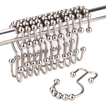 

Practical Rustproof Shower Curtain Rings, Stainless Steel Heavy Duty Roller Double Glide Shower Hooks for Bathroom Shower Rods C