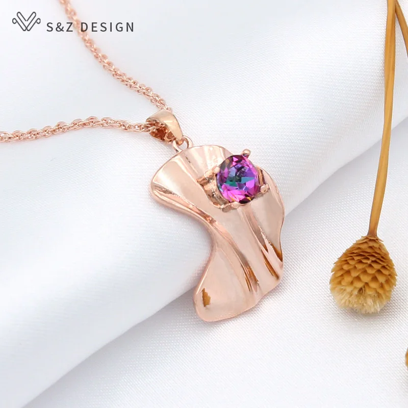 S&Z DESIGN New Fashion Elegant Simple Crystal Pendant Necklace For Women Curved Geometric Wave Metal Wedding Party Jewelry