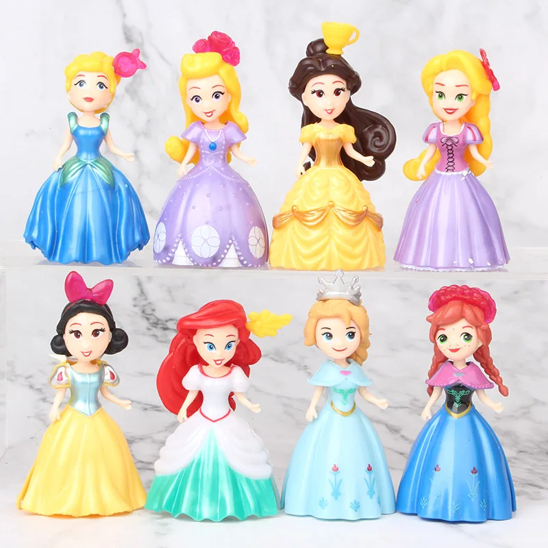 

Magic Clip Dolls Dress Magiclip Princess Figurines Statue Snow White Elsa Anna PVC Action Figures Kids Best Toys 8pcs/set